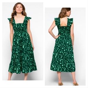 HILL HOUSE Ellie Nap Dress Green Botanical worn once like new condition